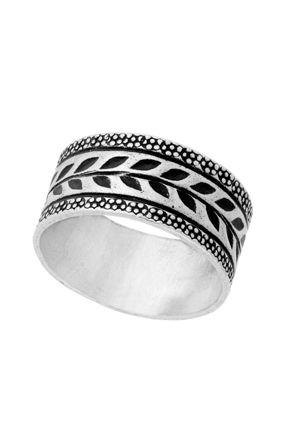 Women's 999 Fine Silver Karen Hill Tribe Intricate Engraved Leaf Print Tribal Ring