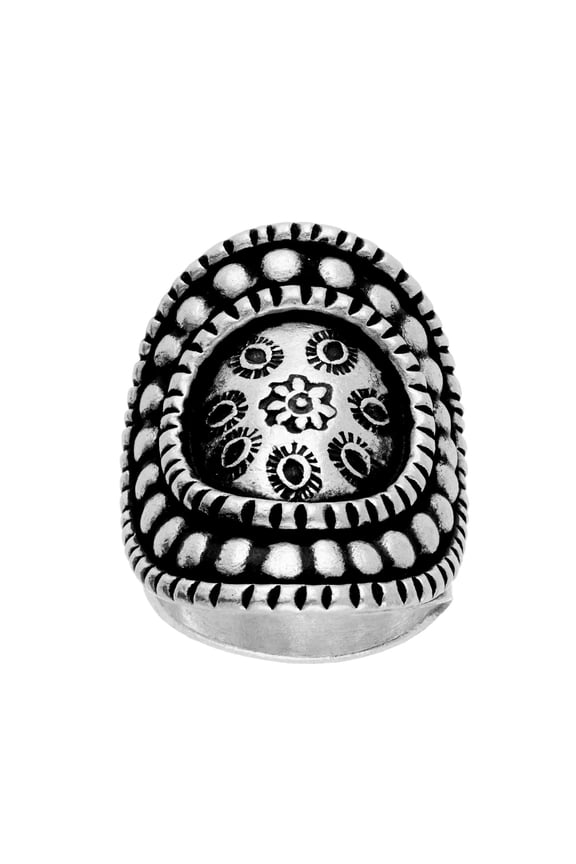 Women's 999 Fine Silver Karen Hill Tribe Oval Detailed Etched Print Adjustable Ring