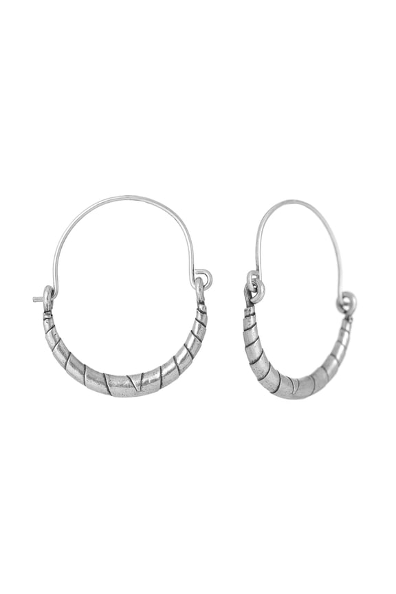 Women's 999 Fine Silver Karen Hill Tribe Tribal Engraved Boho Hoops Hoop Earrings
