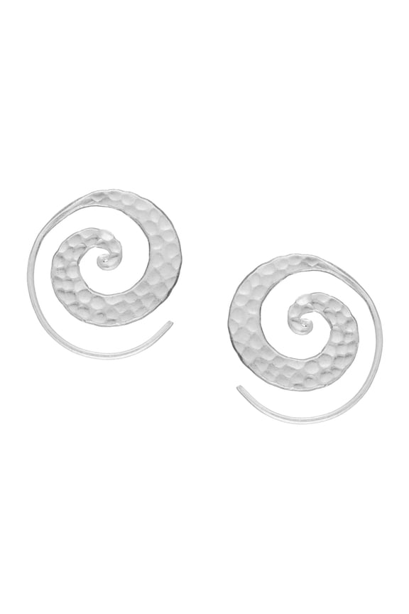 Women's 999 Fine Silver Karen Hill Tribe Tribal Hammered Spiral Threader Earrings