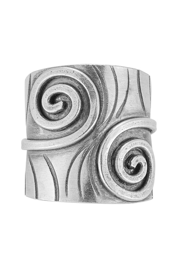Women's 999 Fine Silver Karen Hill Tribe Tribal Spiral Leaf Fern Koru Adjustable Ring