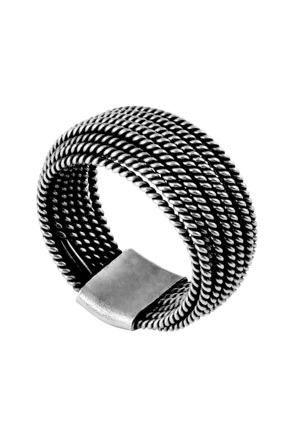 Women's 999 Fine Silver Karen Hill Tribe Wide Tribal Multi-Band Twist Rope Ring
