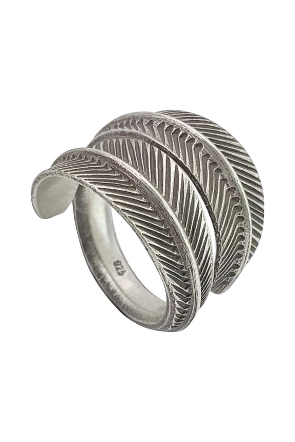 Women's 999 Fine Silver Karen Hill Tribe Wraparound Leaf Tribal Adjustable Ring