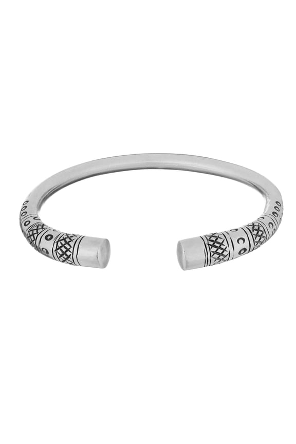Women's 999 Pure Silver Karen Hill Tribe Chunky Detailed Adjustable Bangle Bracelet