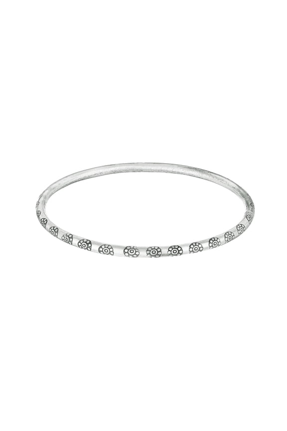 Women's 999 Pure Silver Karen Hill Tribe Flower Design Stackable Bangle Bracelet