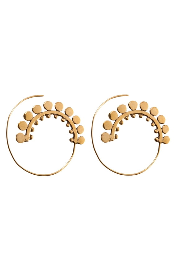 Women's Brass Gold Tone Spiral Indian Ethnic Circle Tribal Earrings