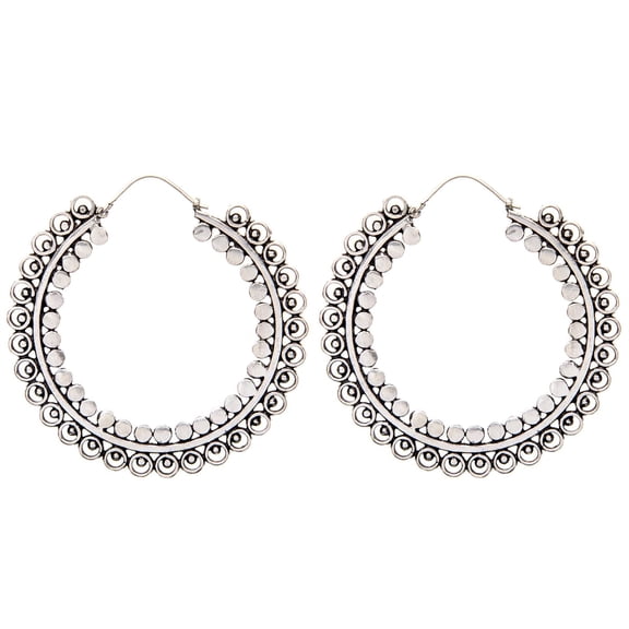 81stgeneration Women's Brass Silver Tone Large Indian Dotwork Round Tribal Ethnic Hoop Earrings