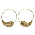 thumbnail image 1 of 81stgeneration Women's Gold Tone Brass 50 mm Tribal Textured Leaf Feather Hoop Threader Earrings, 1 of 3