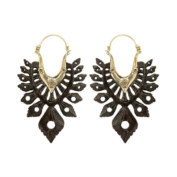 81stgeneration Women's Gold Tone Brass Hand Carved Wood Eagle Feather Wing Tribal Ethnic Earrings