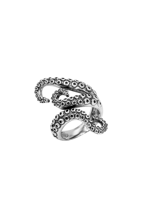 Women's Men's 925 Sterling Silver Detailed Octopus Giant Squid Kraken Wrap Ring