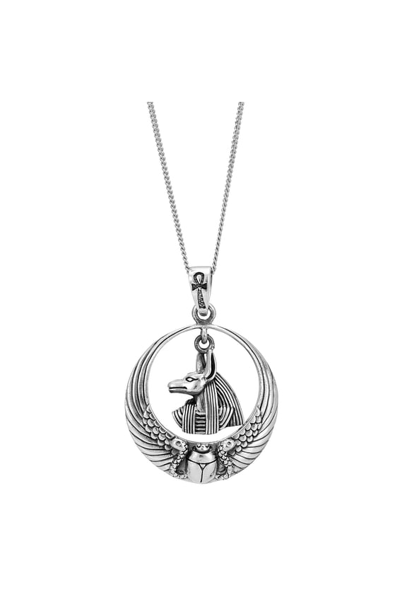 Women's Men's 925 Sterling Silver Egytpian Scarab Beetle Anubis Pendant Necklace, 18"