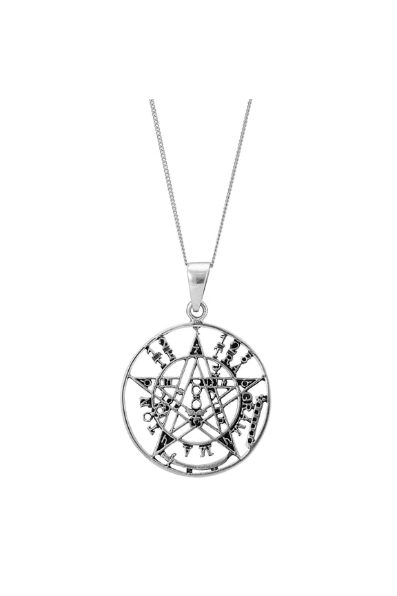 Women's Men's 925 Sterling Silver Tetragrammaton Pentagram Pendant Necklace, 18"