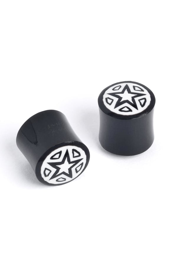 Women's Men's Black Horn 10 mm 00 Gauge Stretcher Plug Stud Star Tribal Earrings