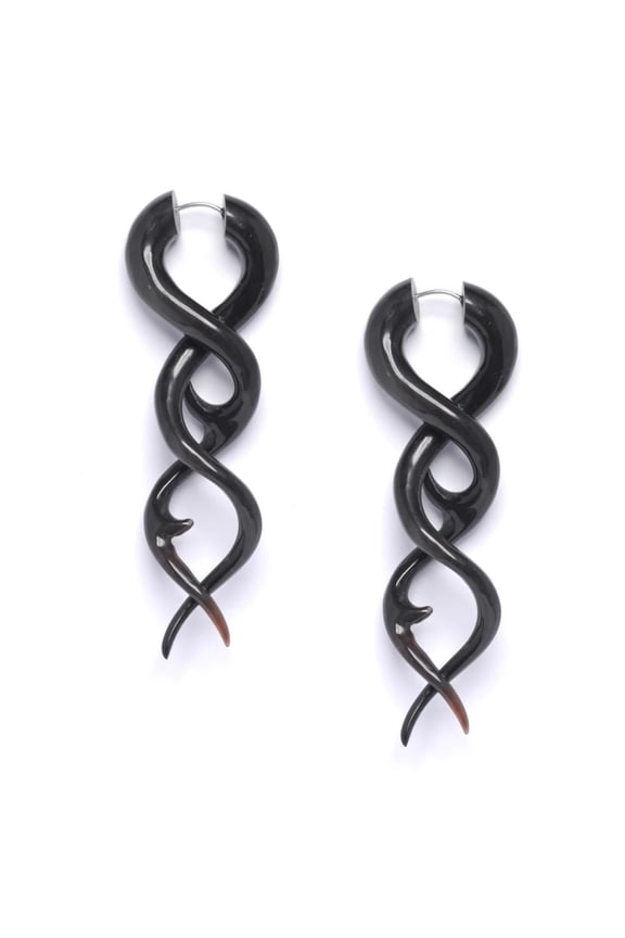 Women's Men's Black Horn Fake Taper Stretcher Spiral Twist Long Tribal Earrings