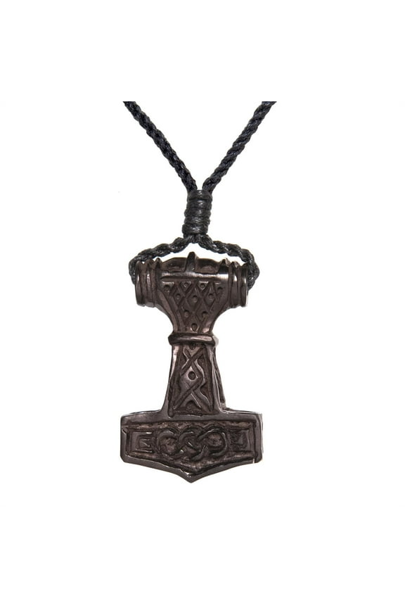 Women's Men's Brown Black Horn Thor's Hammer Viking Celtic Knot Pendant Necklace