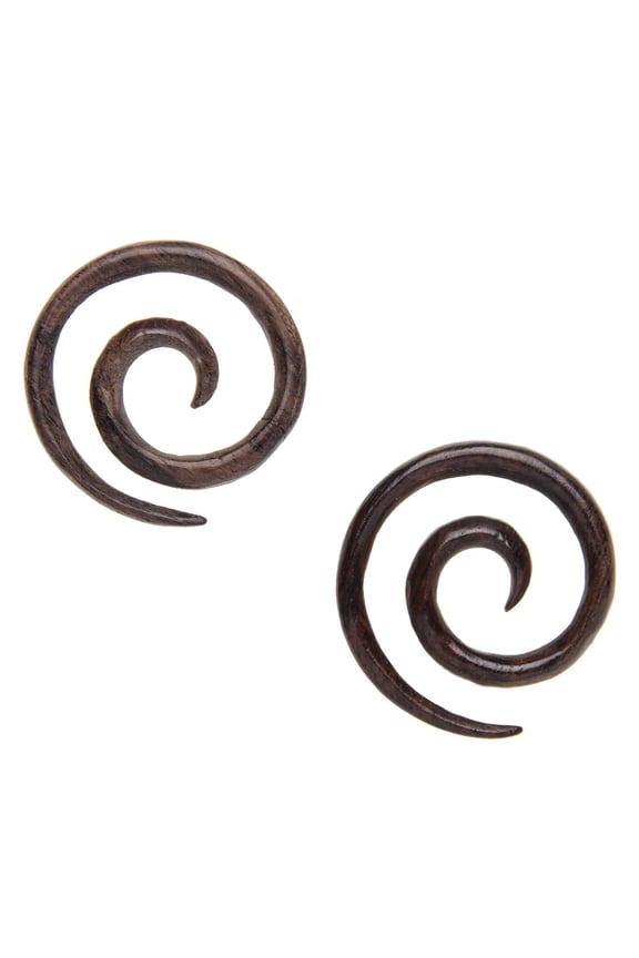 Women's Men's Brown Wood Spiral 3 mm 10 Gauge Stretcher Tribal Earrings