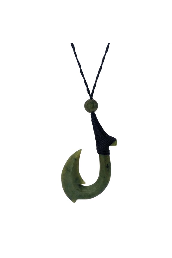 Women's Men's Carved Nephrite Jade Greenstone Maori Hei Matau Hook Pendant Necklace