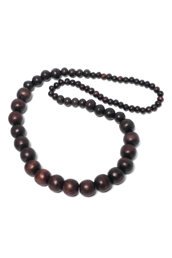 Women's Men's Graded Wood Long Chain Ball Necklace, 76 cm