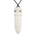 thumbnail image 1 of 81stgeneration Women's Men's Hand Carved Bone Abalone Tribal Maori Taiaha Spearhead Pendant Necklace, 1 of 4