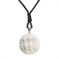 thumbnail image 1 of 81stgeneration Women's Men's Hand Carved Bone Closed Open Eye Double Moon Face Pendant Necklace, 1 of 5