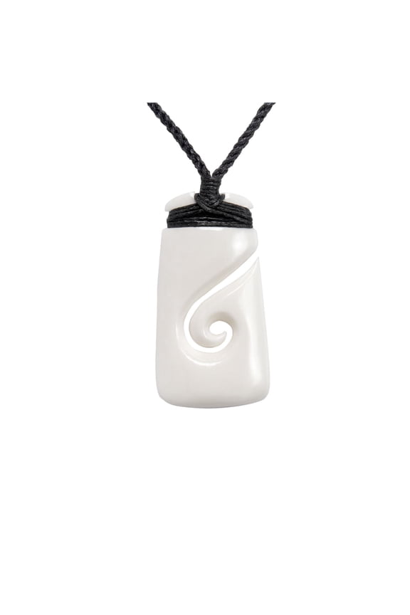 Women's Men's Hand Carved Bone Maori Toki Koru Hei Matau Pendant Necklace