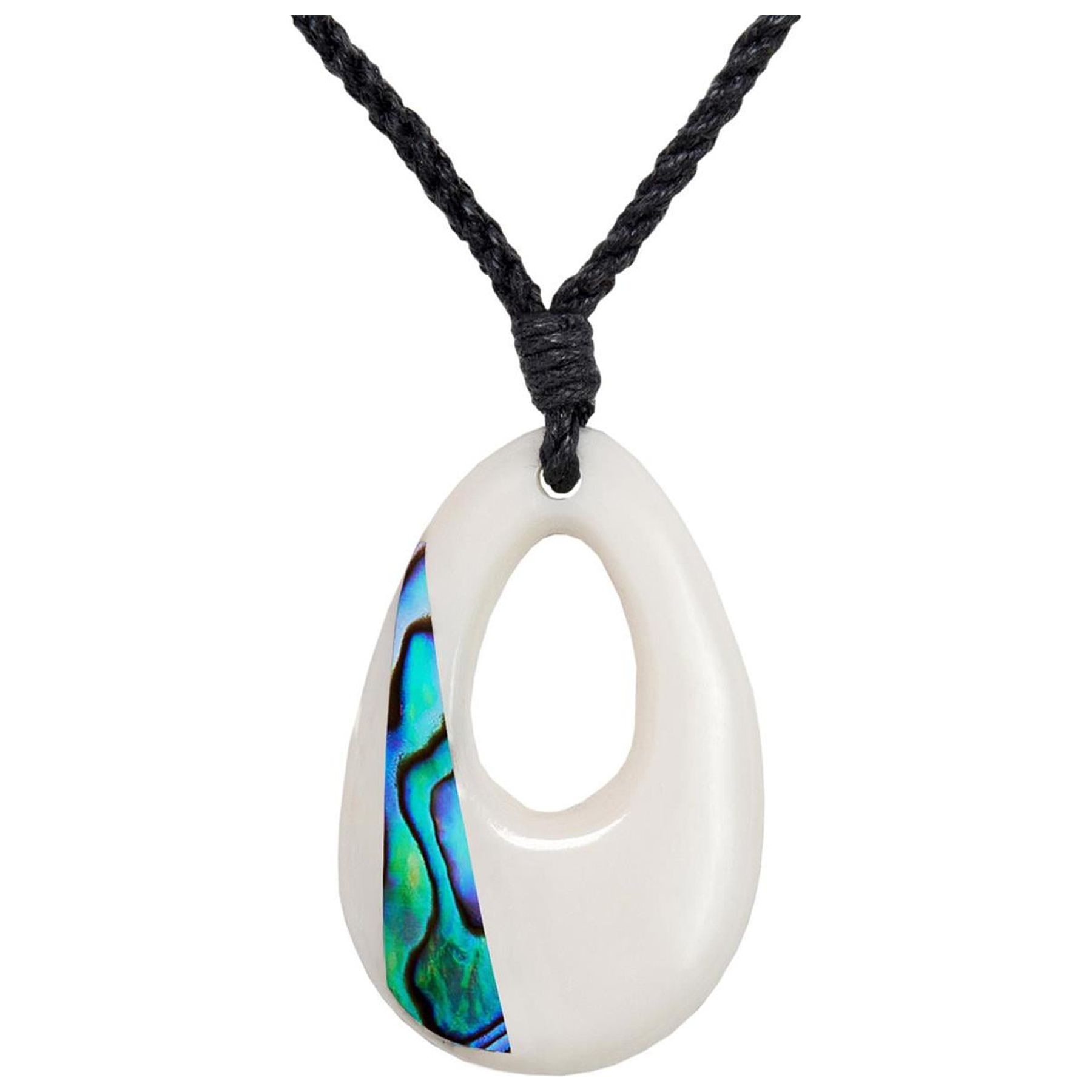 Collier Pendentif En Os Sculpté Avec Nacre Abalone - Marque 81stgeneration - Longueur 84cm - Neuf