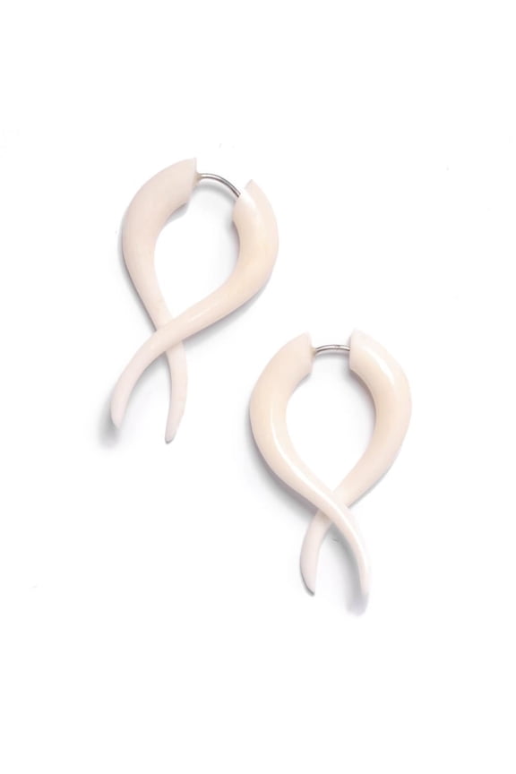 Women's Men's White Bone Fake Taper Stretcher Plug Twisted Tribal Earrings