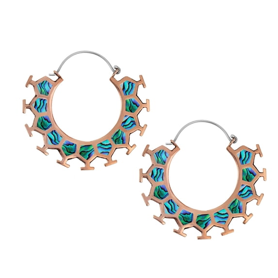 81stgeneration Women's Silver Tone Brass Copper Honeycomb Pentagon Abalone Shell Hoop Earrings