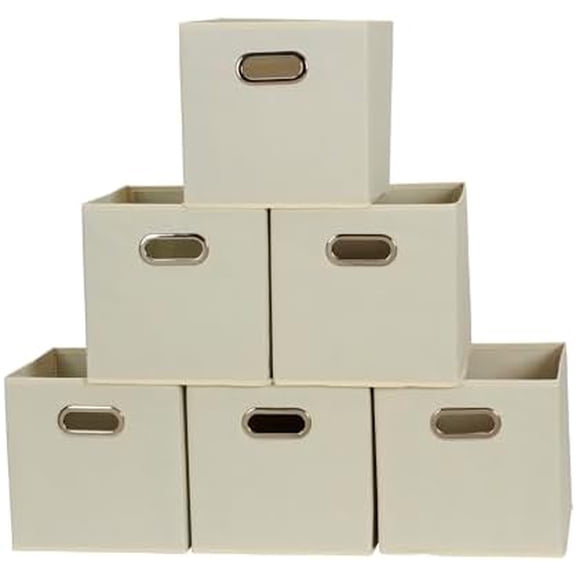 82-1 Foldable Fabric Storage Bins |Set of 6 Cubby Cubes with Handles | Natural (Pack of 6)