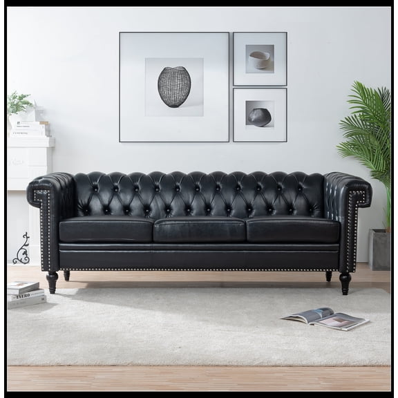 82.5 Inch Width Traditional Square Arm removable cushion 3 seater Sofa