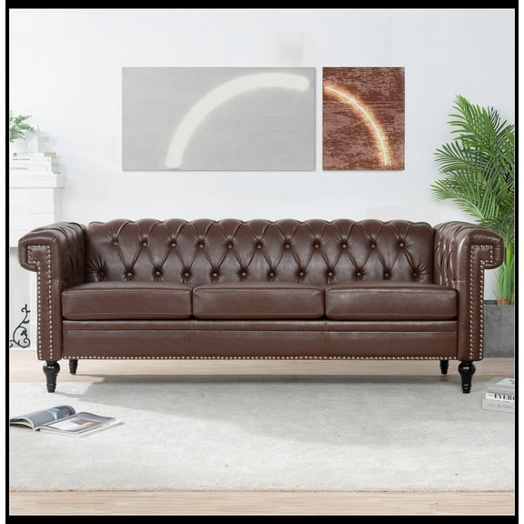 82.5 Inch Width Traditional Square Arm removable cushion 3 seater Sofa