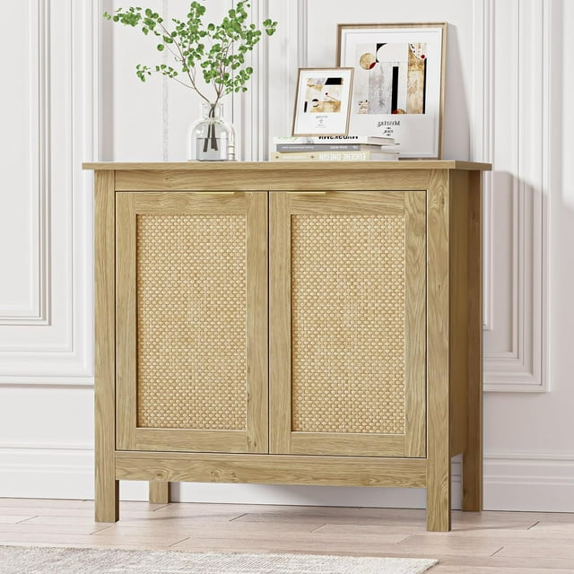 Black Storage Rattan Sideboard Kitchen with