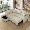 thumbnail image 1 of 82.6" L-shaped Sectional Pull Out Sofa Bed, Fabric Upholstered Sleeper Sofa with Two USB Ports and Storage Ottoman, Convertible Sectional Sofa Couch for Living Room, Beige, 1 of 7