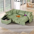 thumbnail image 1 of 82.67" Green L-Shaped Convertible Sofa Bed Sectional with Storage Ottoman, Chenille Fabric, Two Pillows, USB Ports and Power Sockets for Living Room Comfort, 1 of 9