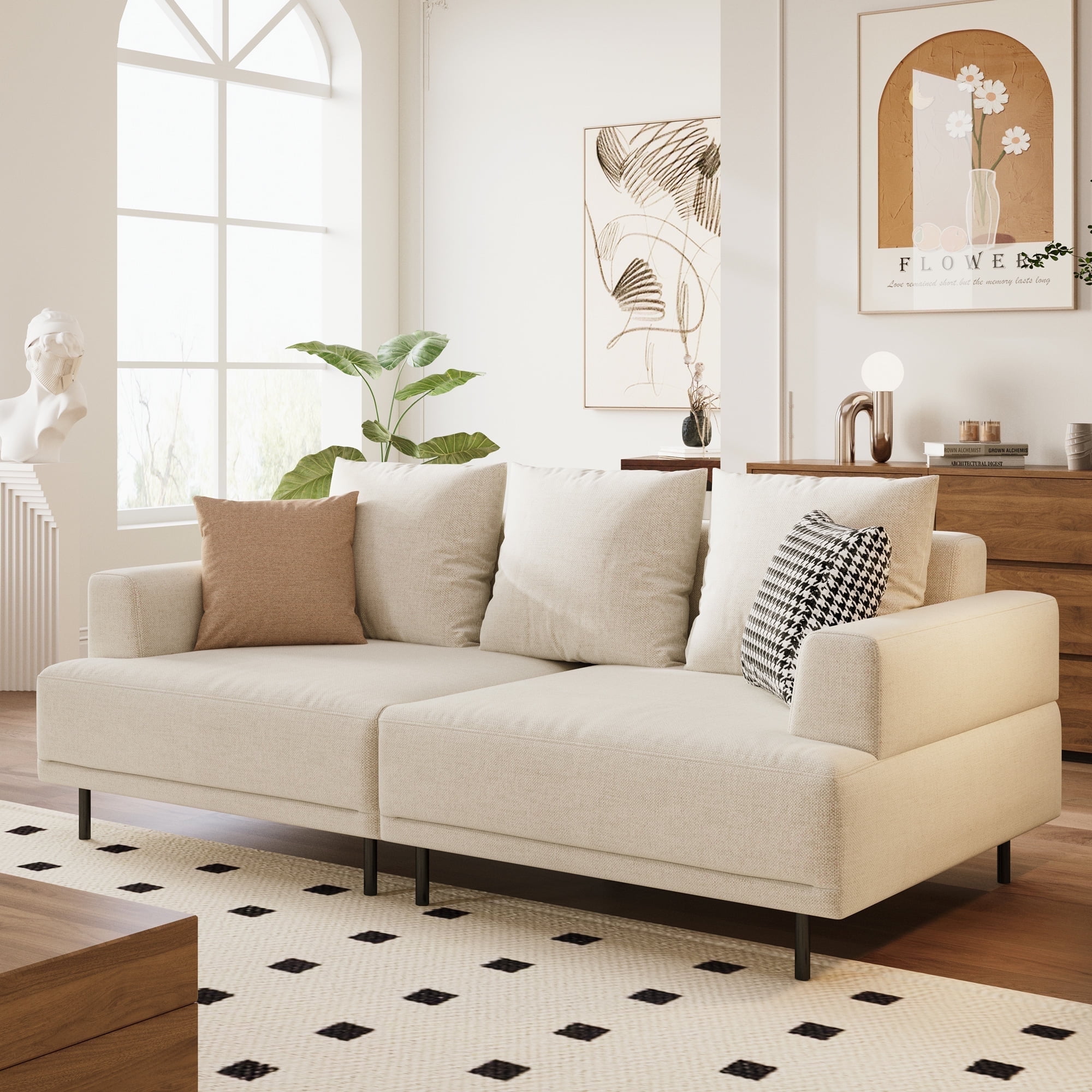 NessCarsti 82.67" Modern 3-Seater Sofa, Cotton-Linen, Beige, for Living ...