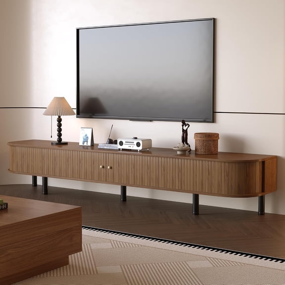 82.68" Mid-Century Modern TV Stand, Fits TVs up to 85 Inches, Walnut Entertainment Center with Storage Media Console for Living Room