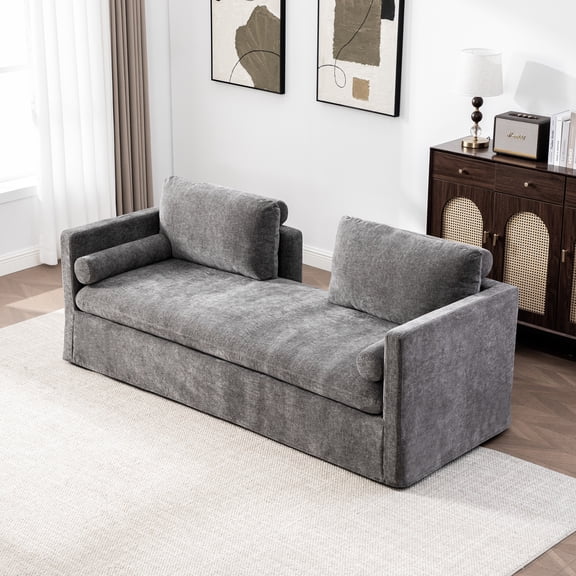 82.68" Wide Extra-large Double-seater Sofa, Chenille Upholstered, With Two Armrest Pillows And Two Backrest Pillows, Suitable For Bedrooms, Living Rooms, And Window Seating.Gray
