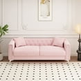 thumbnail image 1 of 82.7" Chesterfield Sofa with 2 Pillows, Velvet Button Tufted 3 Seater Couch with Nailhead Trims & Metal Legs, Oversized Deep Seat Sofa with Padded Cushions for Living Room Office Bedroom, Pink, 1 of 8