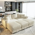 thumbnail image 1 of 82.7'' Oversized Corduroy Couch, Modular Sectional Sofa with 3 Ottomans, Sleeper Sofa Bed Full Size, Upholstered 3 Deep Seat L Shape Sofa, Convertible Cloud Couches for Living Room, Beige, 1 of 10