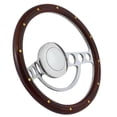 thumbnail image 1 of 82-84 FORD Ranger (midsize), Bronco II 14 Inch Polished (9 Hole) Classic Steering Wheel Mahogany Wood with Brass Rivets Half Wrap, 1 of 3