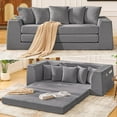 thumbnail image 1 of 82'' Boneless Loveseat Sleeper Sofa, Convertible Sofa Bed with Side Pocket Cup Holders, Corduroy Pull Out Floor Couch with 5 Pillows, Folding Mattress Couch for Small Spaces No Assembly (Dark Grey), 1 of 9