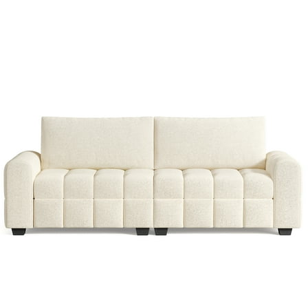 82" Chenille Fabric Loveseat Sofa, Comfy 3 Seater Couches for Living Room, Rounded Armrests & Pull Point Seat Cushion, Beige