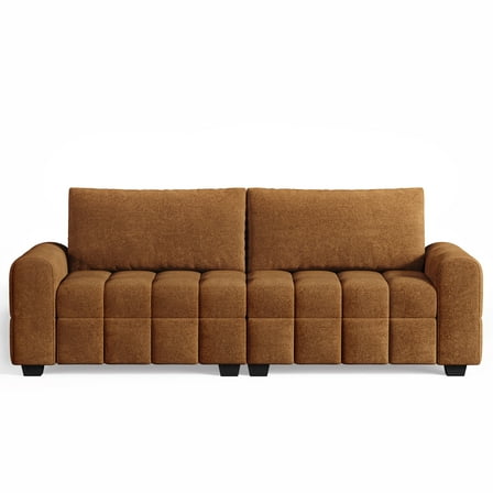 82" Chenille Fabric Loveseat Sofa, Comfy 3 Seater Couches for Living Room, Rounded Armrests & Pull Point Seat Cushion, Orange