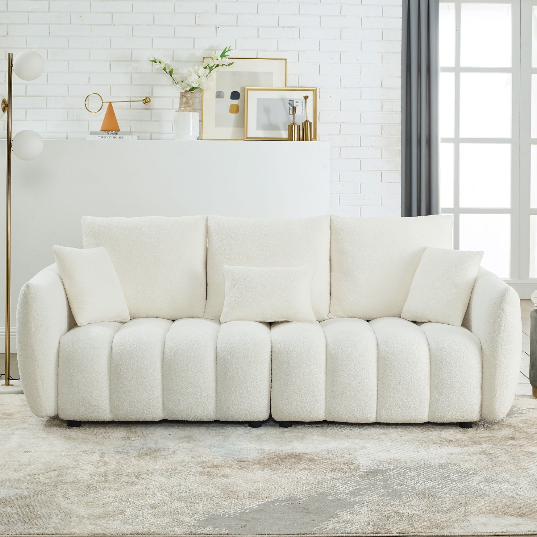 82 Cloud Large Sofa Couch Comfy Teddy Upholstered Deep Seat Boucle Sofa Cozy Modern 3 Seater Couch with 3 Pillows Oversized Loveseat for Living