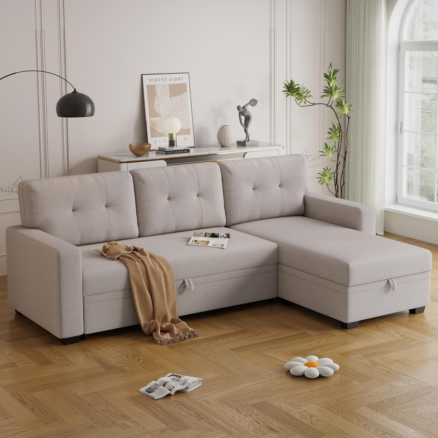 82" Convertible Sectional Sleeper Sofa with Storage Chaise, L Shaped ...