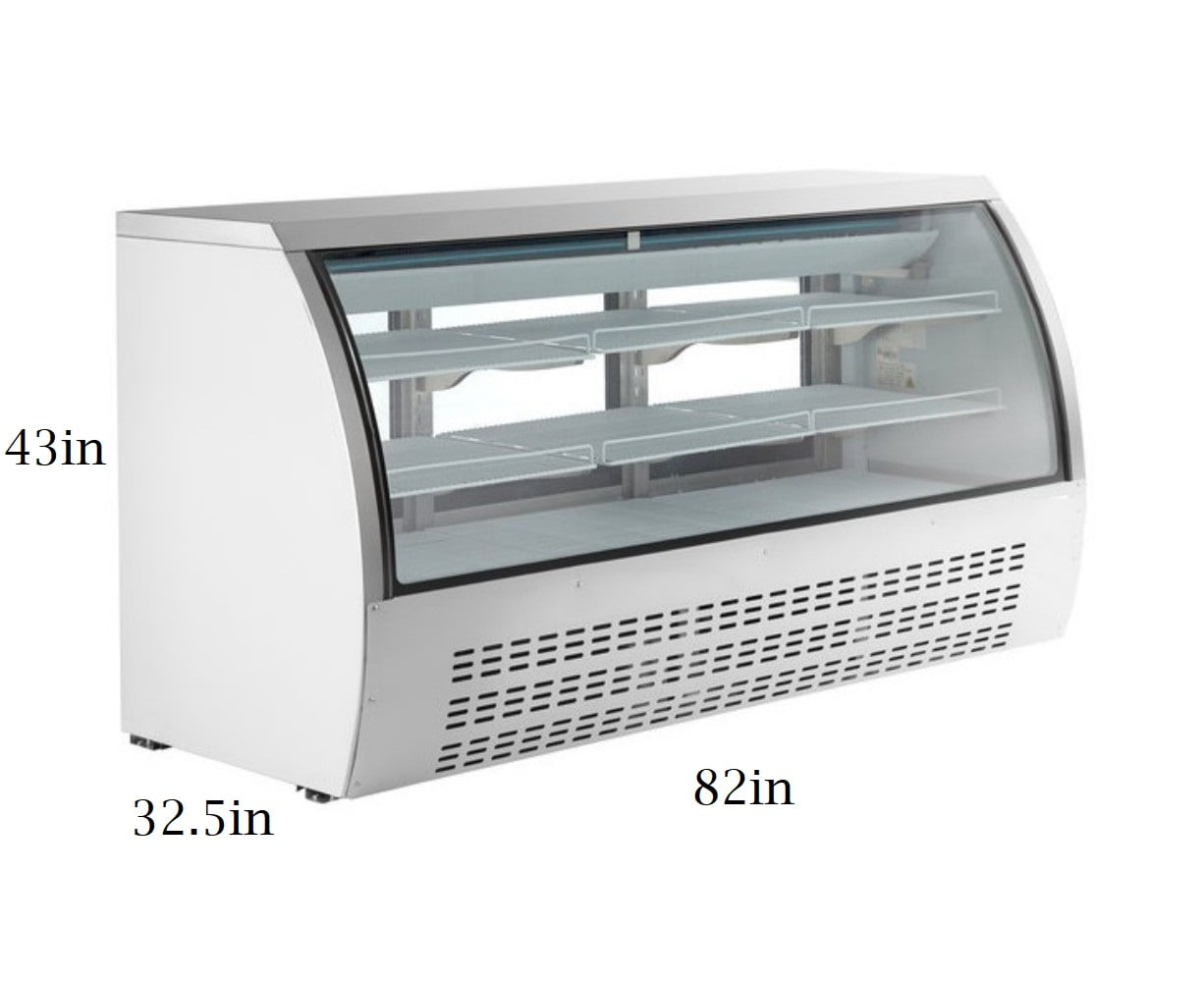 82" Curved Glass Refrigerated Deli Meat Bakery Pastry Beverage Display