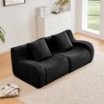 thumbnail image 1 of 82" Deep Seat Cloud Couch, 2-Seater boneless couch, Teddy Fabric Modular Sectional Sofa, No Assembly Foam Floor Couch, Modern Living Room Sofa for Small Space Apartment Bedroom Office, Black, 1 of 9