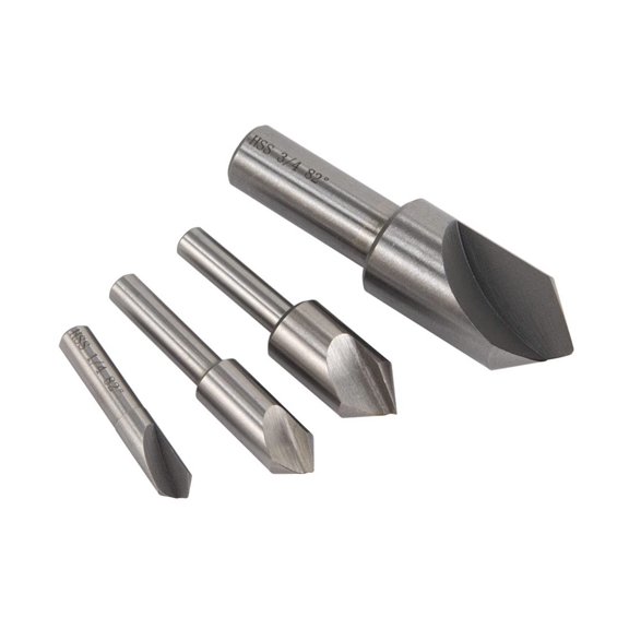 82 Degree Single Flute Countersink Set of 4-82 Degree Point Angle - 1/4", 3/8", 1/2", and 3/4" Diameter Countersinks, (4540)