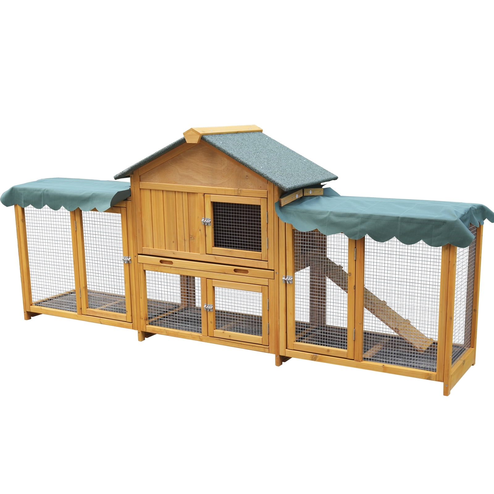 82" Extra Large Wood Rabbit Hutch Outdoor Easy to Assemble and Stable Bunny Cage Indoor with Cleaning Tray & Waterproof Roof for Small and Medium Bun