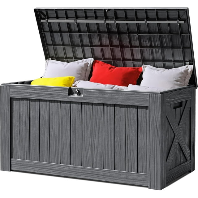 82 Gallon Resin Deck Box Large Outdoor Storage for Patio Furniture
